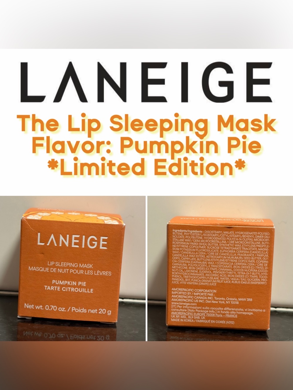 Laneige Lip Sleeping Mask in *Limited Edition* Flavor: Pumpkin Pie (New in Box)